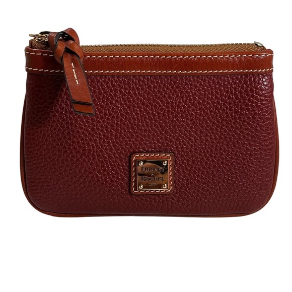 Dooney & Bourke Handbags - Dooney & Bourke Pebble Grain Leather Coin Case Wallet Cabernet Burgundy Tan Trim